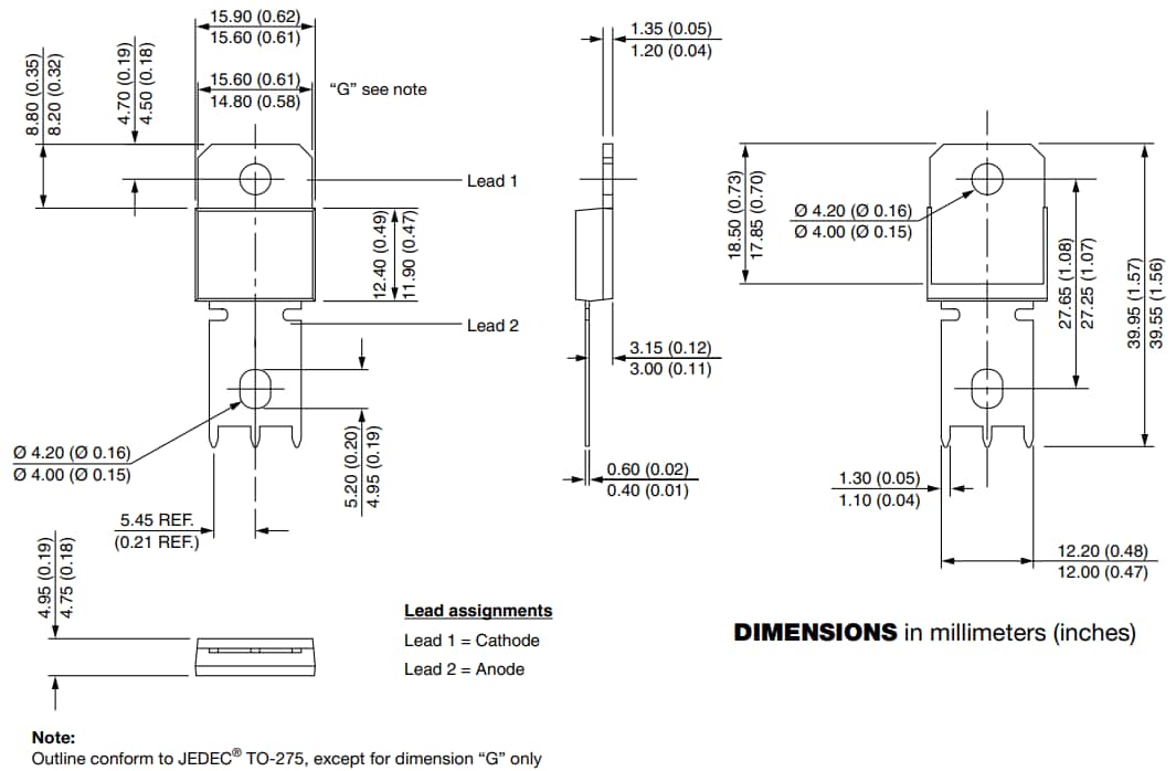 Mechanical Drawing - Vishay Semiconductors VS-EBU15006HN4 Ultrafast Soft Recovery Diode Mechanical Drawing - Vishay Semiconductors VS-EBU15006HN4 Ultrafast Soft Recovery Diode